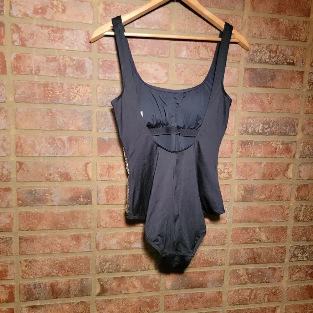 Michael Kors Shirred Maillot Black One Piece Bathing Suit Size 10